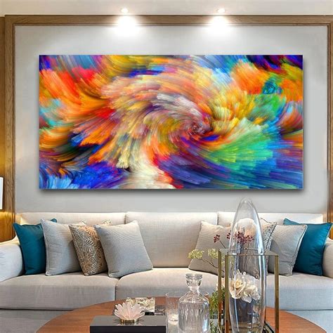 Abstract Wall Art Rainbow Color Splash Oil Paintings On Canvas Wall