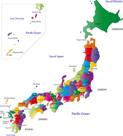 The map shows japan and neighboring countries with international borders, the national capital tokyo, major cities, main roads, and major airports. JETwit.com - Local Japan: Prefecture Tourism Links