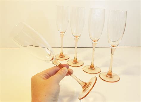 4 Pink Stemmed Champagne Glasses Vintage Set Of 4 6 Oz Each Made In France Luminarc