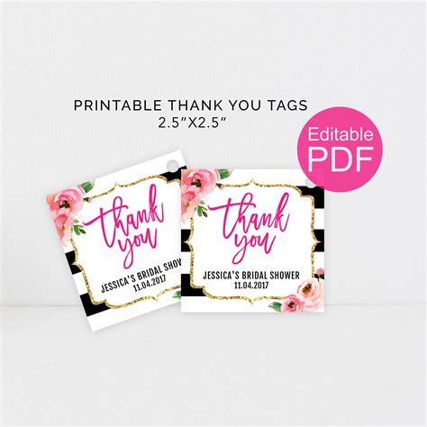 These printable thank you tags would be perfect for a wedding or bridal shower favor. Kate Thank You Tags Template DIY Floral Thank You Tag Kate