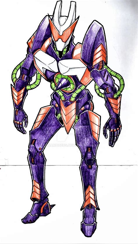 A Drawing Of A Robot That Is Purple And Orange
