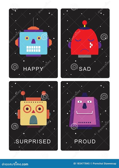 Face Robot On Emotion Cards Stock Vector Illustration Of Abstract