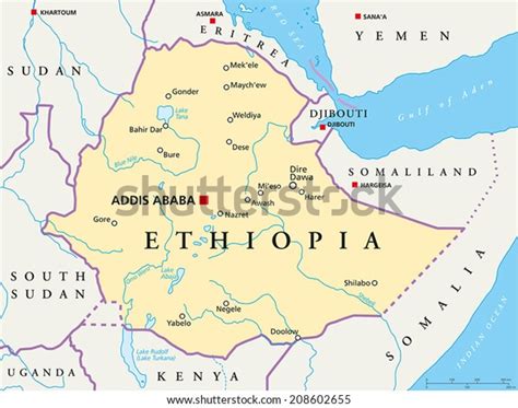 Ethiopia Political Map Political Map Ethiopia Stock Vector Royalty