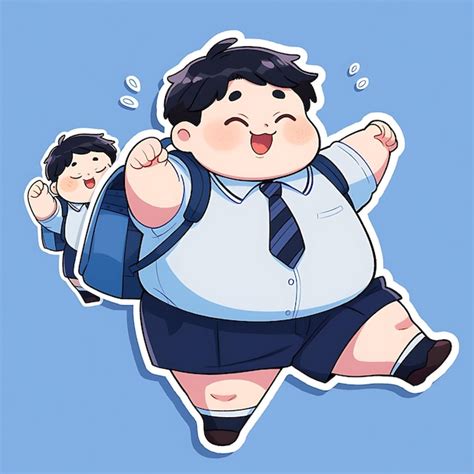 Premium Ai Image Sticker Anime Boys Fat Cute Chubby Cartoon With Bold
