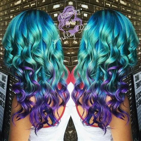 Blue Green Purple Hair Mermaid Colors Scene Emo Grunge Teal And Purple Hair Teal Ombre Hair