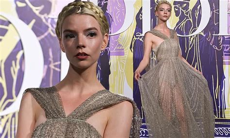 Anya Taylor Joy Wows In A Semi Sheer Gold Dress At Dior Fashion Show In
