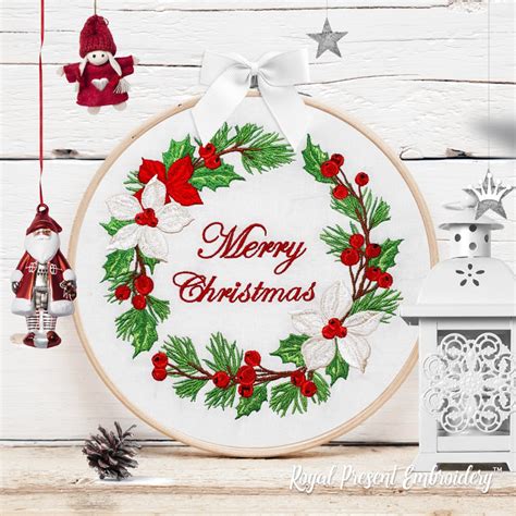 Machine Embroidery Design Christmas Floral Wreath Etsy