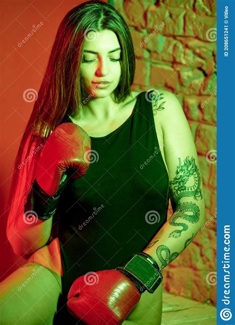 Beautiful Woman With The Red Boxing Gloves Strength And Motivation Stock Image Image Of