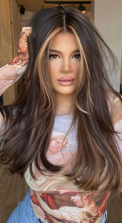 50 brunette brown hair colours and hairstyles brunette with honey blonde money piece
