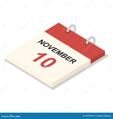 Calendar 10 November Icon Set Isometric Style Stock Vector