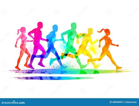 crowd people run marathon vector illustration in color abstract effect isolated stock