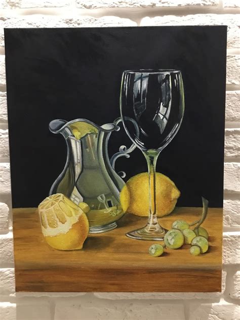 Lemons With Wine Glass Still Life Original Oil Painting Etsy