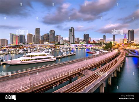 Miami Florida Usa Downtown Skyline At Dusk Stock Photo Alamy