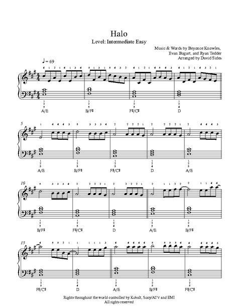 Halo By Beyoncé Knowles Piano Sheet Music Intermediate Level