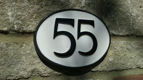 Door Numbers Sign 999 Oval Style Plaque Black On White Number 55