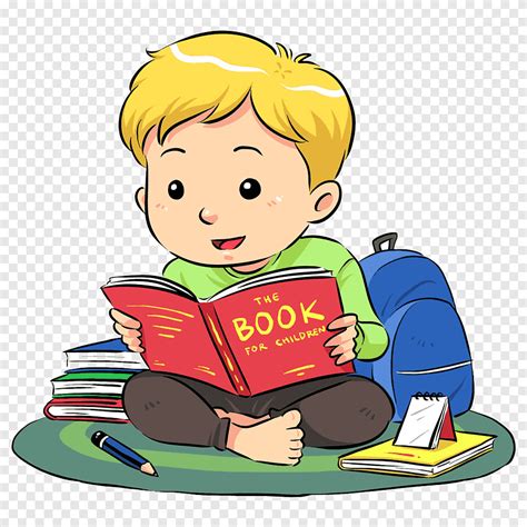 Reading Boy Hand Painted Cartoon Png Pngegg