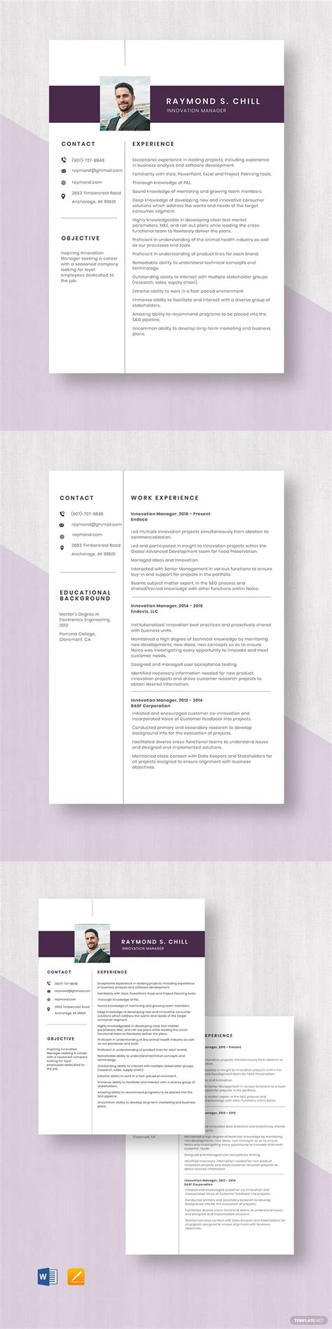 Free Innovation Manager Resume Template Word Apple Pages Template