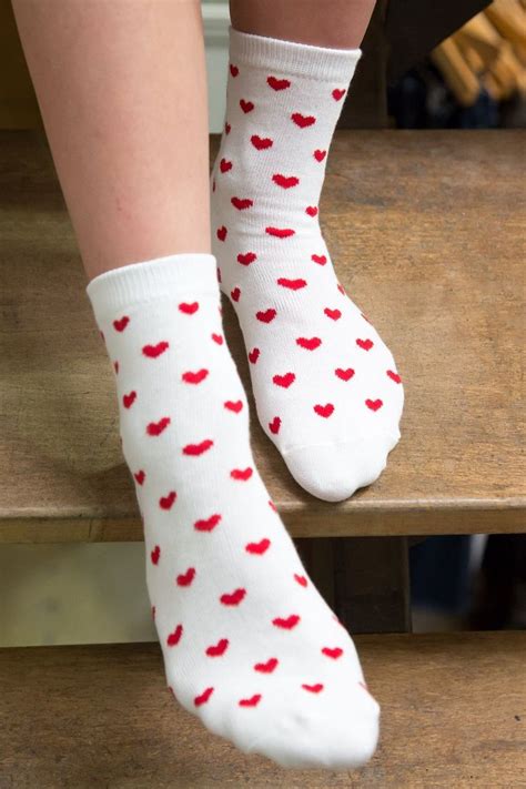 Red Heart Socks Heart Socks Soft White Socks Pretty Socks