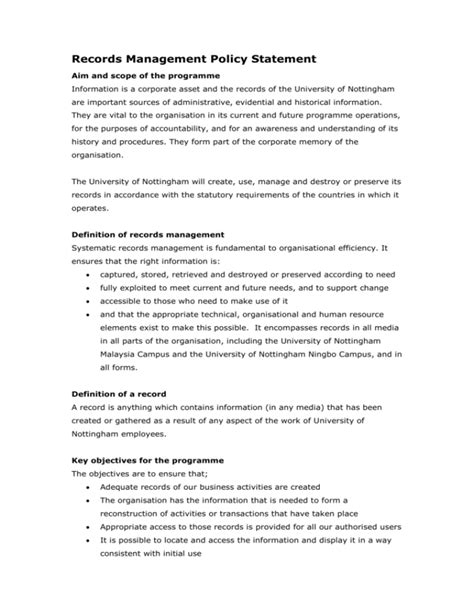 Records Management Policy Statement