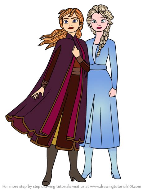 Step By Step How To Draw Anna And Elsa From Frozen 2
