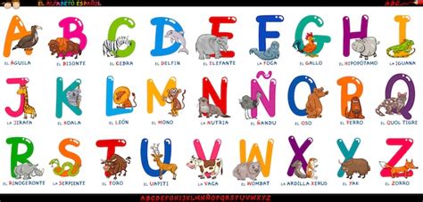 Premium Vector Spanish Alphabet With Cartoon Animals Set