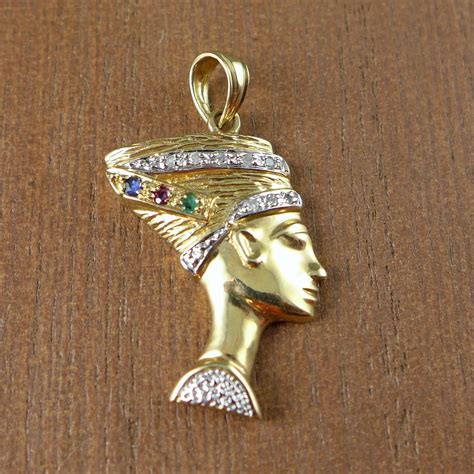 14k Gold Nefertiti Pendant Vintage Diamond And Gemstone Etsy 14k