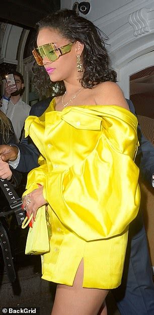 Rihanna Looks Sensational In A Neon Yellow Silk Mini Dress At Her Fenty