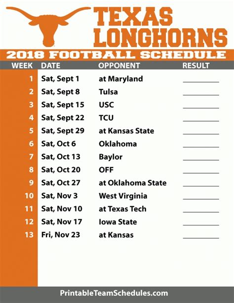 Texas Football Schedule Printable Printable Schedule