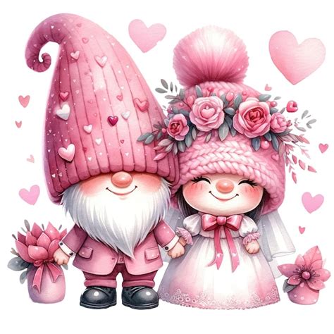Premium Psd Cute Gnome Couple Wedding Valentine Watercolor Clipart