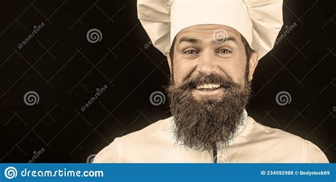 Male Chefs Isolated On Black Funny Chef With Beard Cook Beard Man And Moustache Wearing Bib