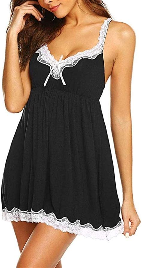 Womens Nightdresses And Nightshirts Women Sexy Slips V Neck Lace Trim