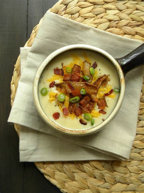 A creamy potato soup which includes all the toppings of a loaded baked potato. Foodista | Recipes, Cooking Tips, and Food News | Loaded Baked Potato Soup with Crispy-Fried ...