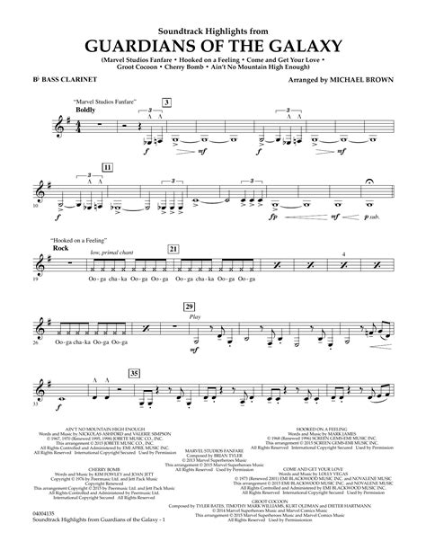 Soundtrack Highlights From Guardians Of The Galaxy Bb Bass Clarinet Sheet Music Michael