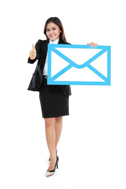 Premium Photo Picture Of Smiling Businesswoman Holding Sign Of Envelope