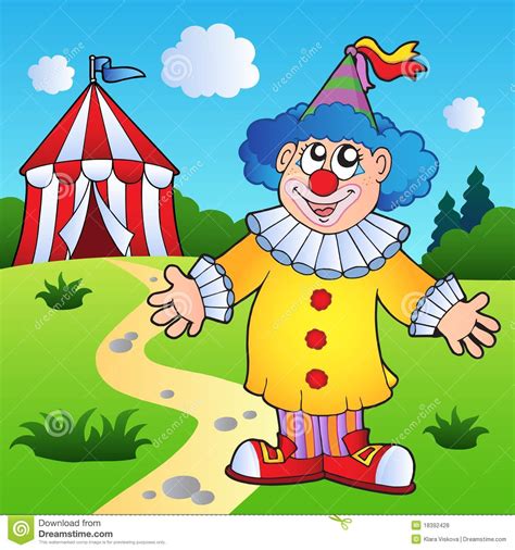 Cartoon Clown with Circus Tent Stock Vector - Illustration of circus