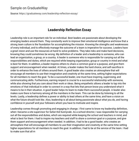 ⇉leadership Reflection Essay Essay Example Graduateway