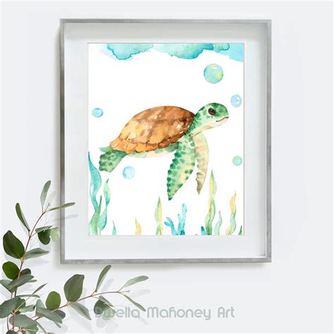 Sea Turtle Nautical Nursery Prints Wall Art Watercolor Print Printable