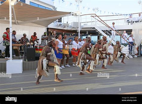 A Zulu Cultural Group Perform For Passengers On Azamara Quest Cruise Ship Cape Town Table Bay
