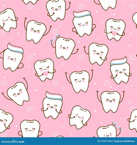 Cute Teeth Cartoon Sticker Set On Blue Background