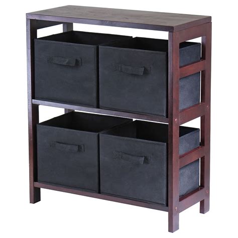 Winsome Capri 2 Section M Wood Storage Shelf Bookcase With 4 Foldable