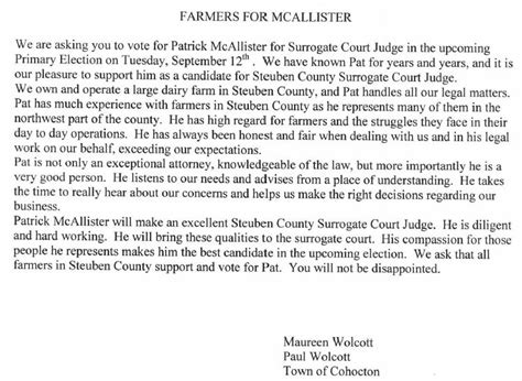 Wellsville Regional News Dot Com Steuben Farmer Supports Mcallister