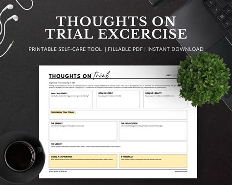 Cbt Cognitive Restructuring Worksheet Thoughts On Trial Etsy