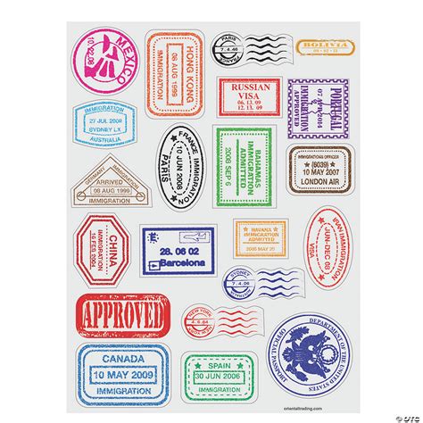 Passport Stamp Sticker Sheets 24 Pc Oriental Trading