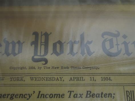 New York Times Original Newspaper April 11 1934 Coa Sealed And In