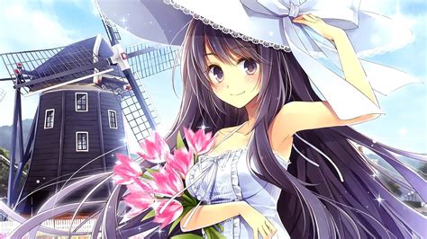 1011776 Illustration Flowers Long Hair Anime Anime Girls Brunette