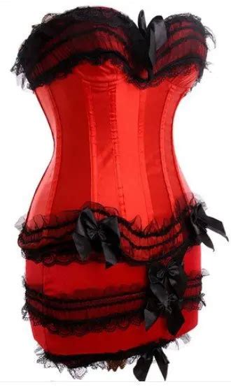 Burlesque Corset New Red Satin Lace Up Boned Corset With Padded Cup Underwire And Black Lace