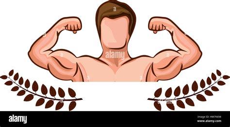 Crown Leaves With Half Body Muscle Man Vector Illustration Stock Vector