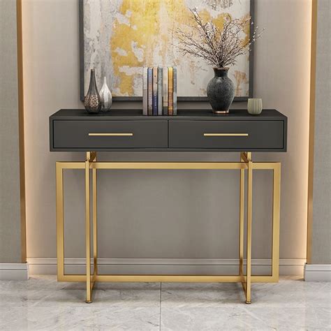 Black Rectangular Console Table With Drawers Entryway Table