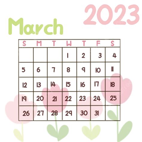 March Calendar March Pink Tulip Png Transparent Clipart Image And