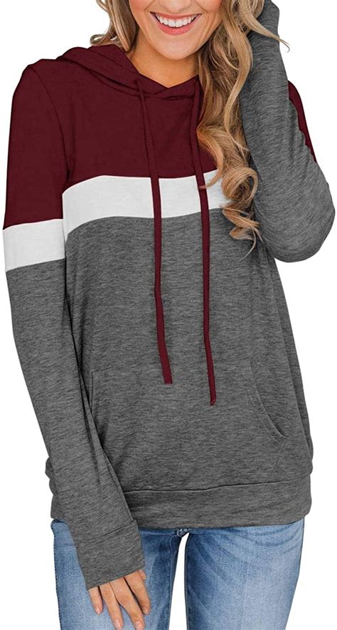 pinkmstyle women s casual color block hoodies tops long sleeve drawstring pullov ebay